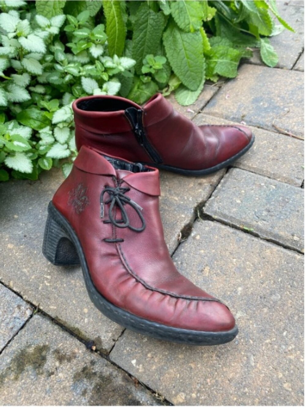 Rieker Burgundy Leather Ankle Booties — EU 37 / US 6.5 Summer Sale